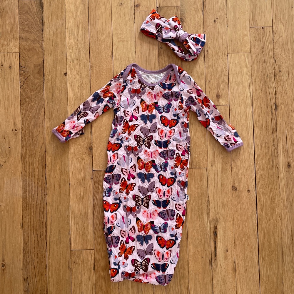 Little Sleepies Gown with Headband | Newborn | set of 2 | Girl | Butterflies